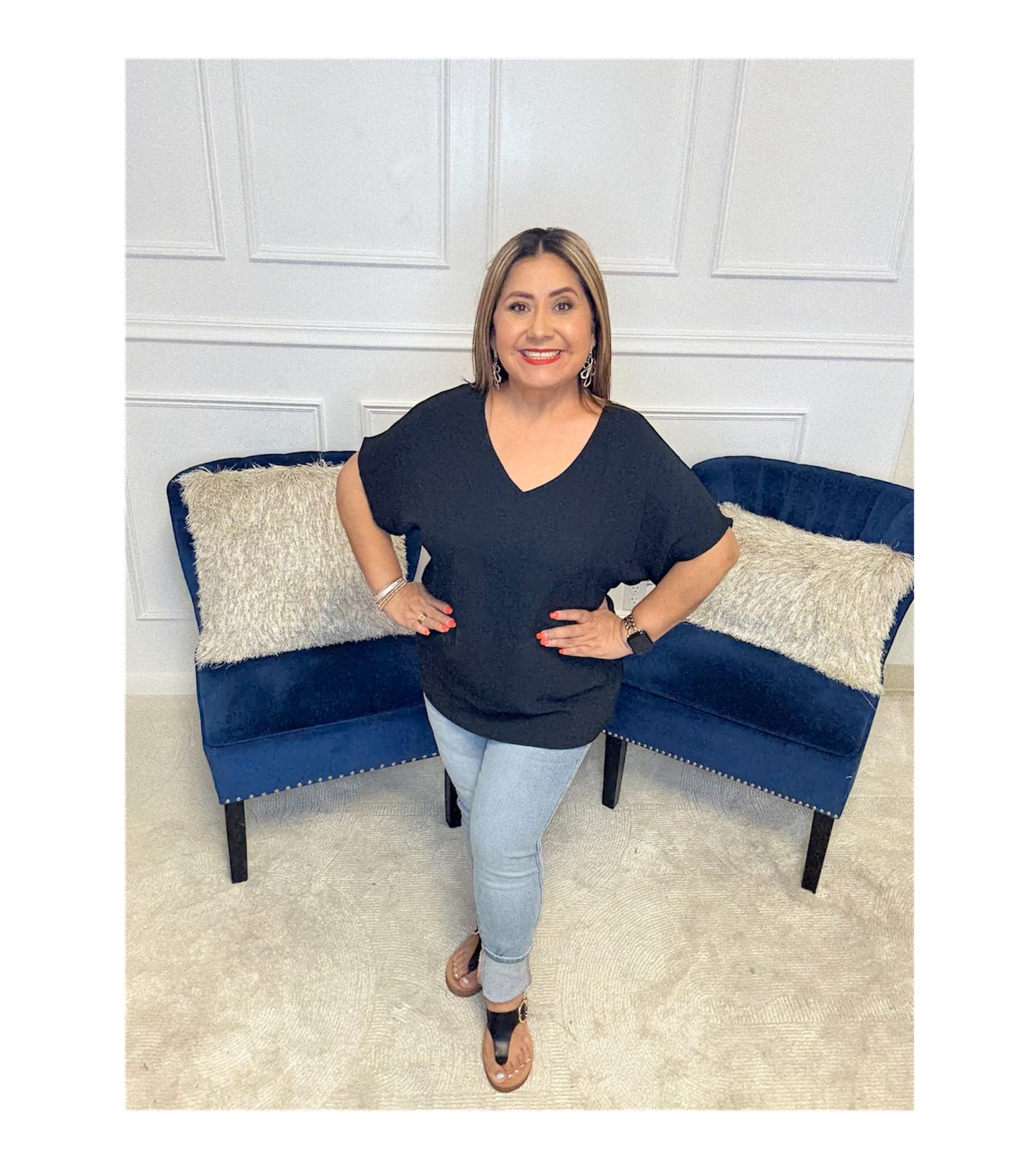 Frequently Asked Questions V-Neck Top in Black