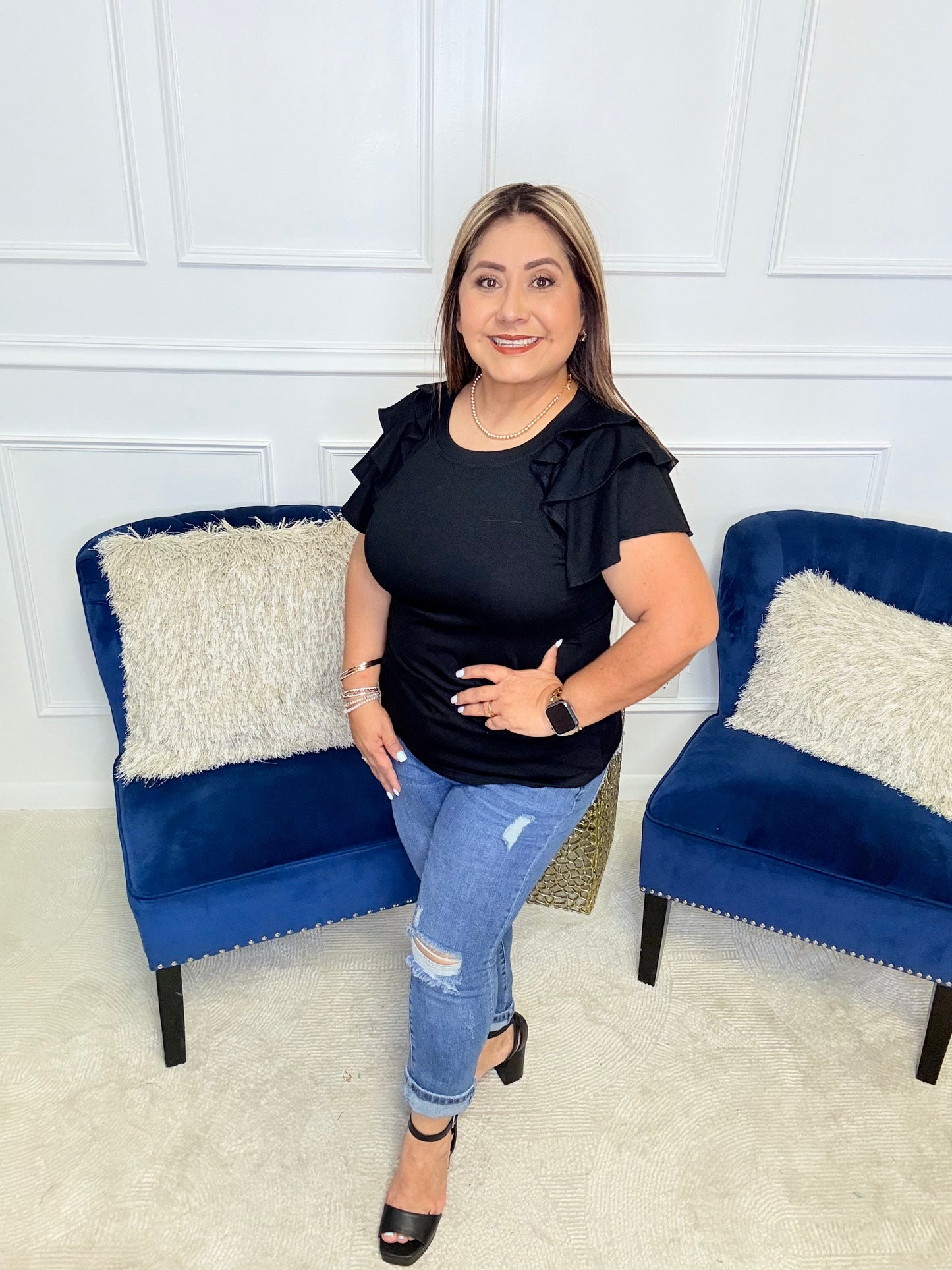 I'll Allow It Flutter Sleeve Tee In Black