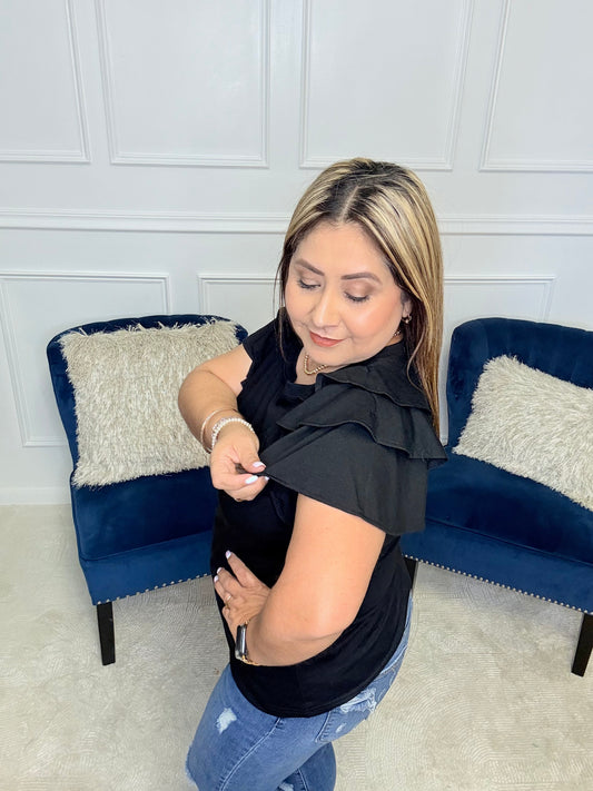 I'll Allow It Flutter Sleeve Tee In Black