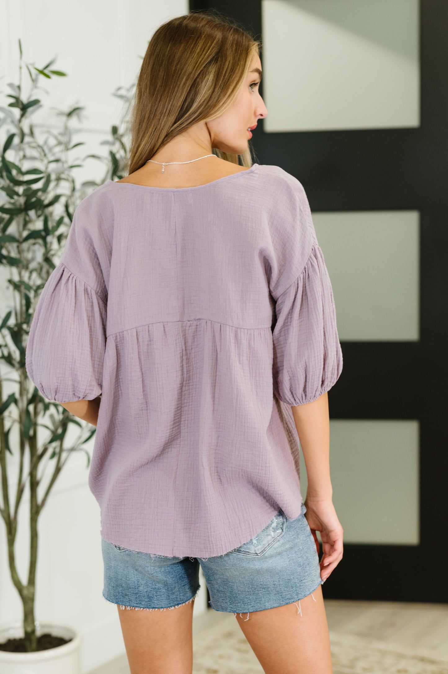 Pleasantly Perfect Bubble Sleeve Peasant Blouse